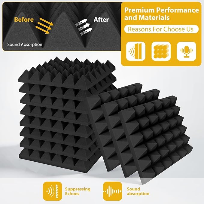 56 Pack Acoustic Foam Panels, Soundproofing Noise Absorbing Pyramid Black Panels - Image 4