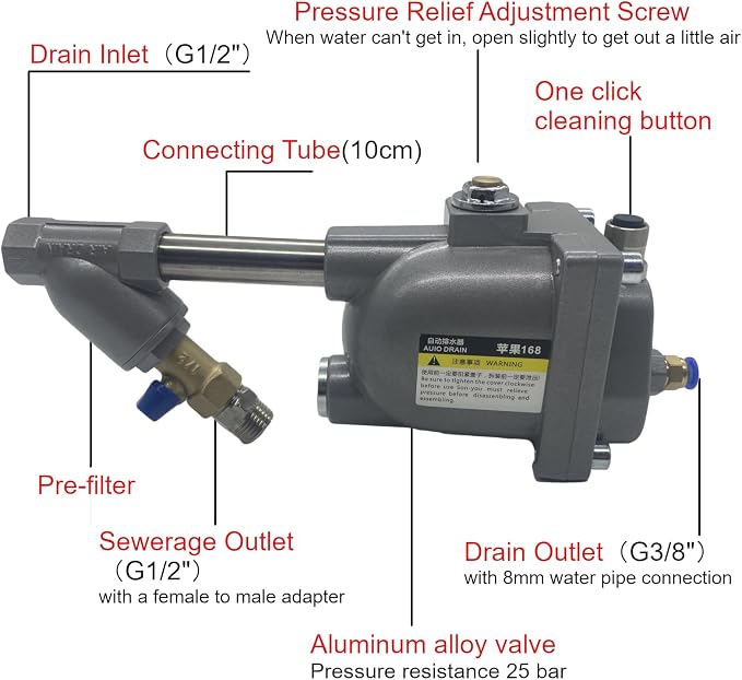 Air Compressor Auto Drain Valve G1/2'' 1.6Mpa Automatic Drainer - Image 3