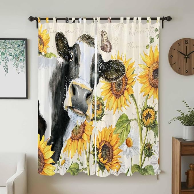 Yellow Sunflowers Living Room Curtains 96 Inch Length, Window Curtains Tab Top - Image 2