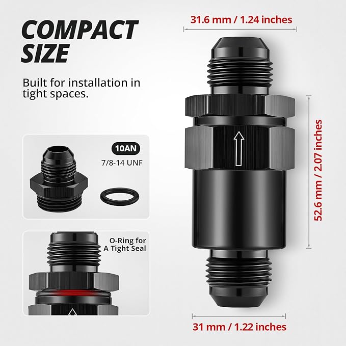 EVIL ENERGY 10AN Billet Inline Fuel Filter 30 Micron Aluminum Black - Image 2