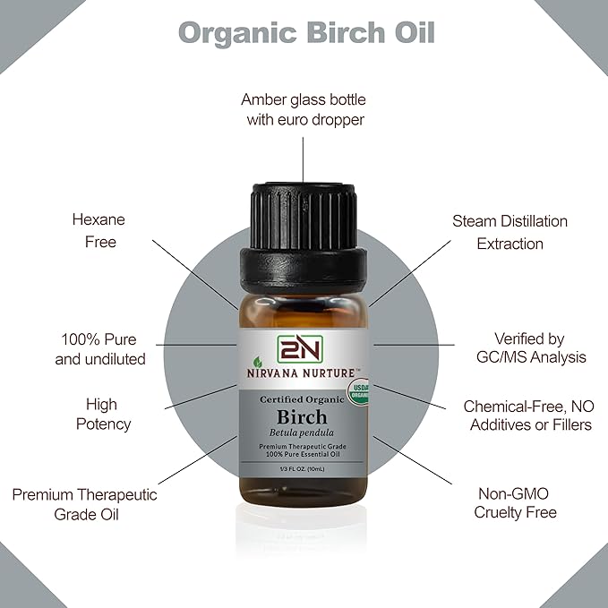 Birch Essential Oil USDA Certified Organic, 100% Pure Natural Premium Grade, Undiluted