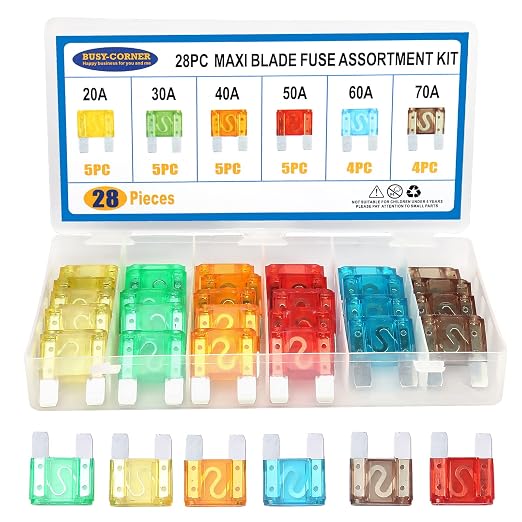 Maxi Blade Fuse Assortment, Car Fuse, 20A 30A 40A 50A 60A 70A Maxi Auto Fuse Kit by BUSY-CORNER