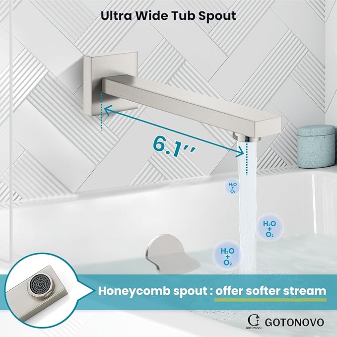 gotonovo Shower System with Tub Spout Wall Mounted Rain Shower Head and Handle Combo Shower Faucet Set with Valve, 12 Inch, Brushed Nickel