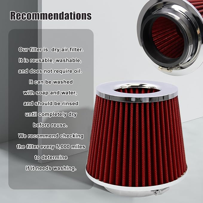 RYANSTAR RACING 89mm 3.5" High Flow Round Tapered Cone Cool Air Filter Cleaner - Image 6