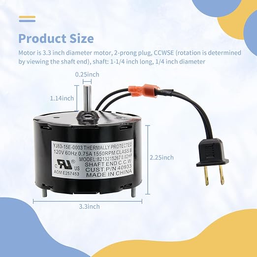 40933 3.3 Inch Diameter Vent Fan Motor Direct Replace - Image 2