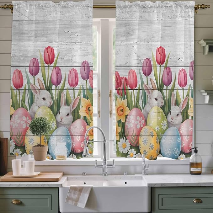 Easter Window Curtains 63 Inch Long 2 Panel Set, Rod Pocket Bedroom Curtains & by Unknown
