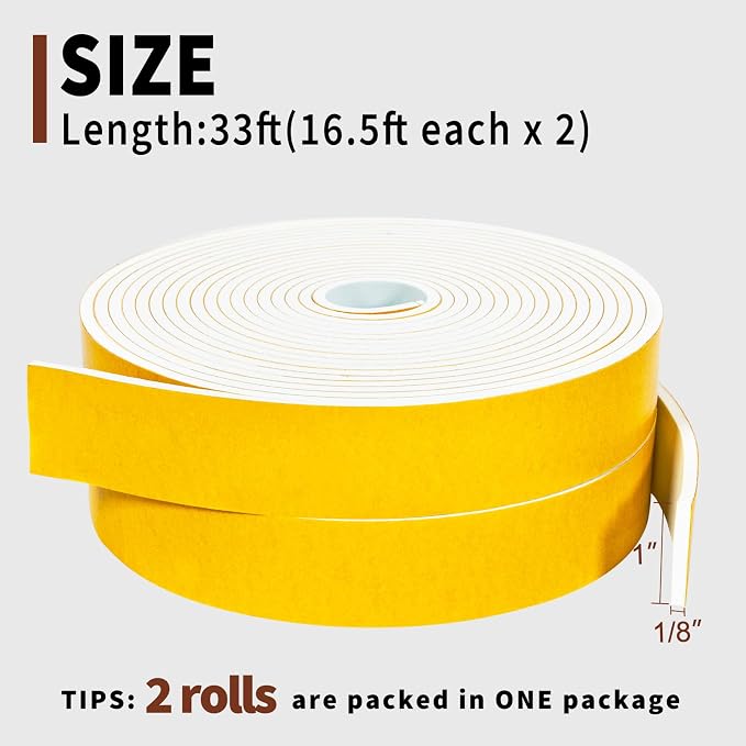 Yotache White Foam Seal Strips Tape 1" X1/8", High Density Closed Cell Foam - Image 4