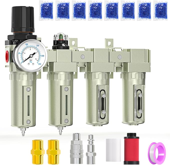 3/4" NPT Heavy Duty Industrial Grade 4 Stage Air Drying System, Coalescing by MEANLINMEASURE