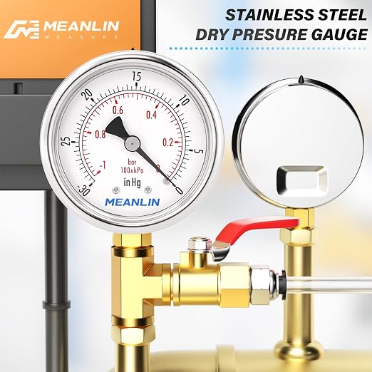 MEANLIN MEASURE -30inHG~0Psi Vacuum Gauge Stainless Steel 1/8" NPT 2" FACE DIAL - Image 7