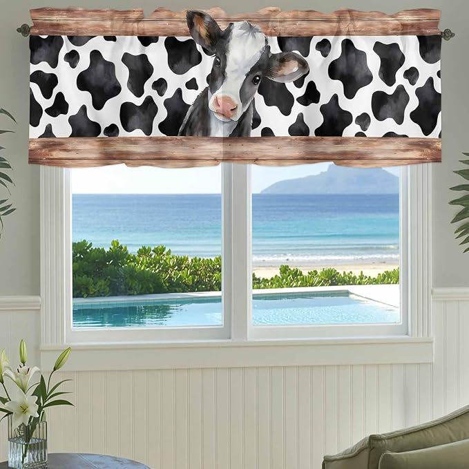 Cow Printed Curtain Valances for Windows, Kitchen Valance Window Treatment - Image 3