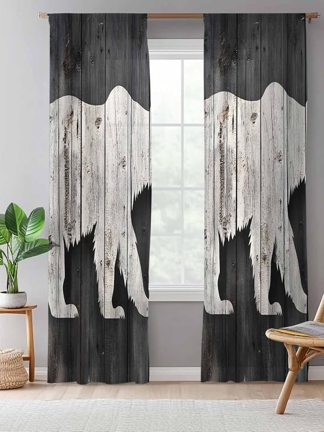 Sheer Curtains 96 Inches Long, Farmhouse Country Rustic Wooden Grain Privacy - Image 5