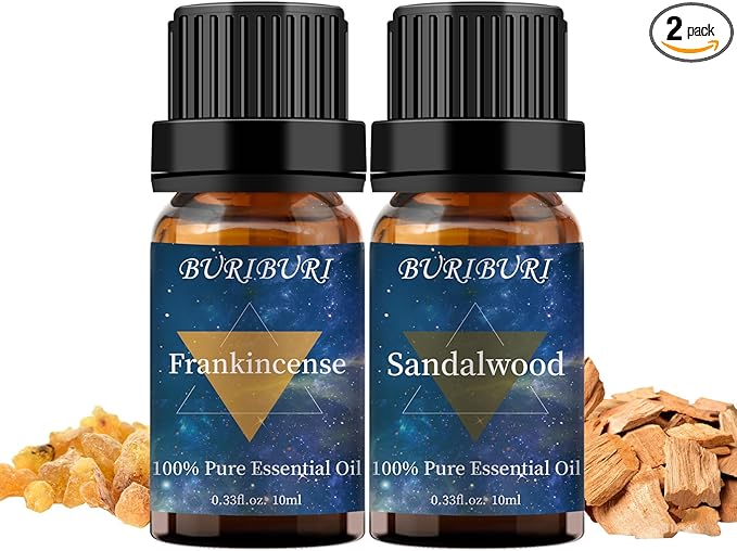 BURIBURI Sandalwood Essential Oil and Frankincense Essential Oil, 2Pack Aromatherapy Sandalwood Oil Winter Gift Set 10MLx2