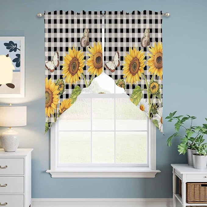 Sunflowers Swag Valances for Windows, Kitchen Window Curtains Swag for Cafe - Image 6