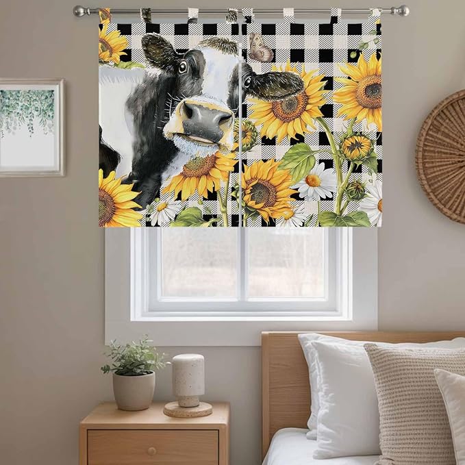 Retro Sunflowers Bedroom Curtains 63 Inch Length, Window Curtains Tab Top - Image 9