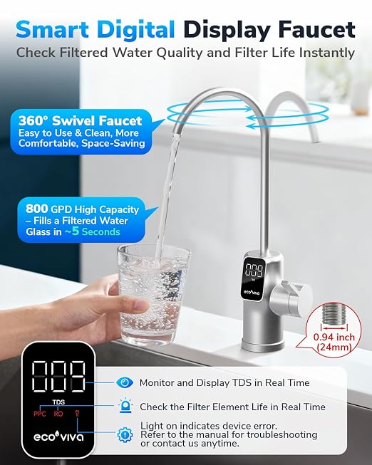 E8 800GPD Compact Reverse Osmosis System 800 GPD Fast Flow RO Water Filter - Image 3