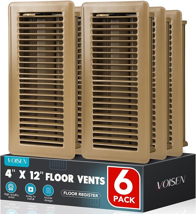 VOISEN Floor Register 4x12, 6 Pack Floor Vent Covers, Steel Adjustable Air by VOISEN