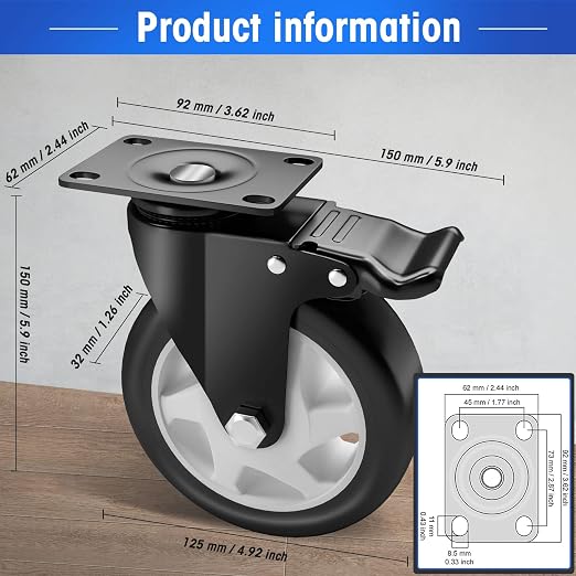 5" Swivel Plate Casters, 1400Lbs Capacity - Image 2