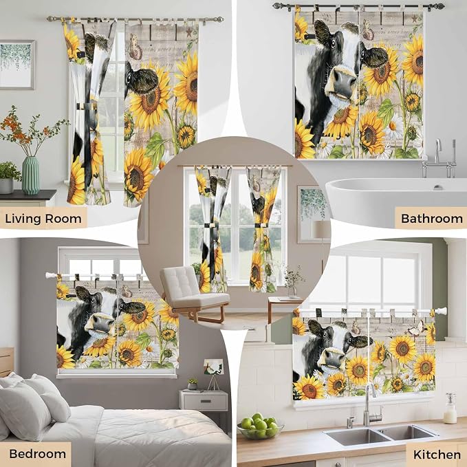 Yellow Sunflowers Kitchen Curtains 45 Inch Length, Short Cafe Window Curtains - Image 7