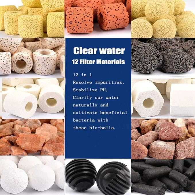 Hamiledyi Aquarium Filter Media 12 in 1 Bio Balls Ceramic Rings Fish Tank Pond - Image 3
