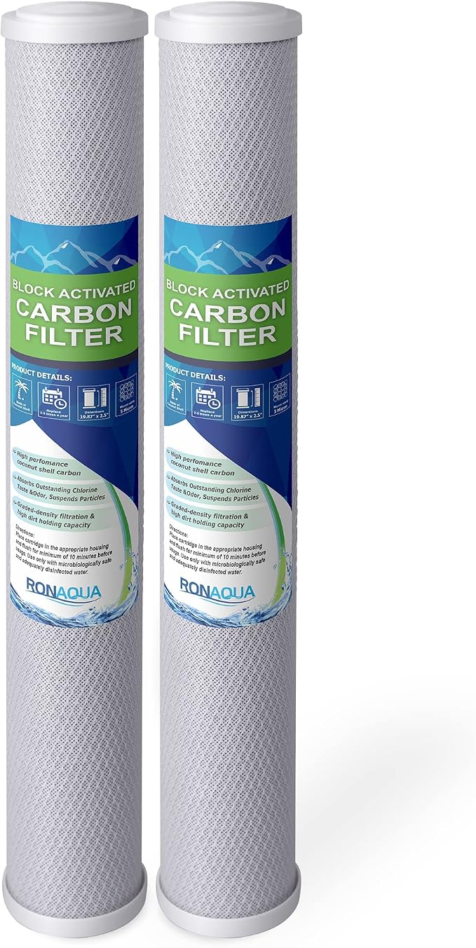 Standard Whole House Coconut Shell Carbon Block 5 Micron Water Filter 20” x by Ronaqua