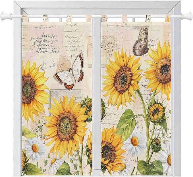 Yellow Sunflowers Bedroom Curtains 72 Inch Length, Window Curtains Tab Top by Unknown