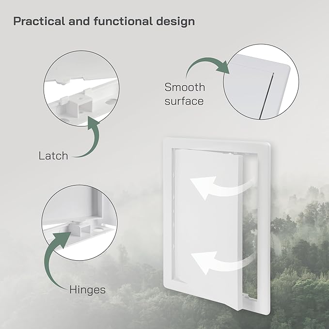 Vent Systems White ABS Plastic Access Panel 8 x 12 Inch (Opening) - Pack of 2 Access Doors for Drywall, Wall, Ceiling - Electrical, Plumbing Service Inspection Door - 8.6 x 12.5 Inch (Outer)