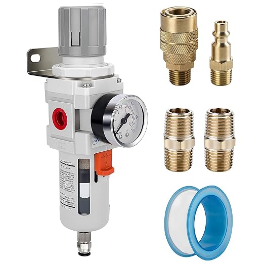 NANPU 3/8" NPT Compressed Air Filter Regulator Combo Piggyback, Semi-Auto Drain by NANPU