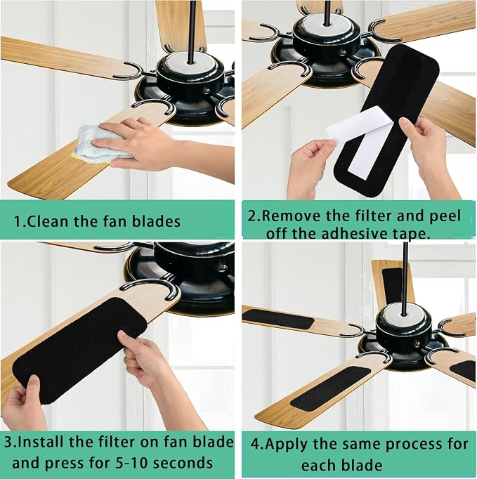 10 Pack Ceiling Fan Filters for Blades, Strong Activated Coconut Carbon Filter - Image 6
