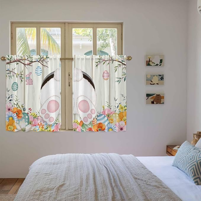 Easter Kitchen Curtains 45 Inch Long 2 Panel Set, Rod Pocket Window Treatment - Image 4