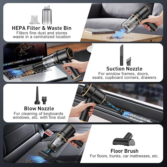 KMM Handheld Car Vacuum Cleaner, 9000PA Vacuum Cleaner & Air Duster, 120W High - Image 5