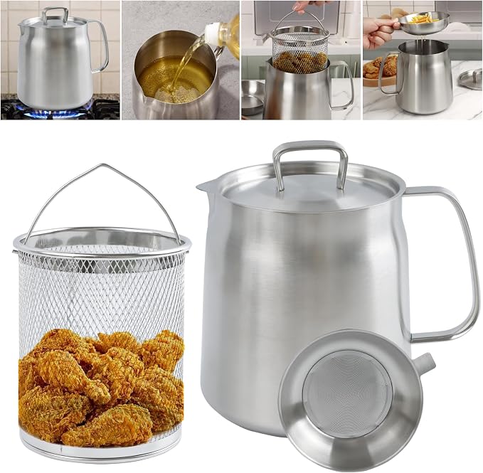 68oz 304 Stainless Steel Oil Filter Pot, Heavy Duty Bacon Grease Container & by KAYCROWN