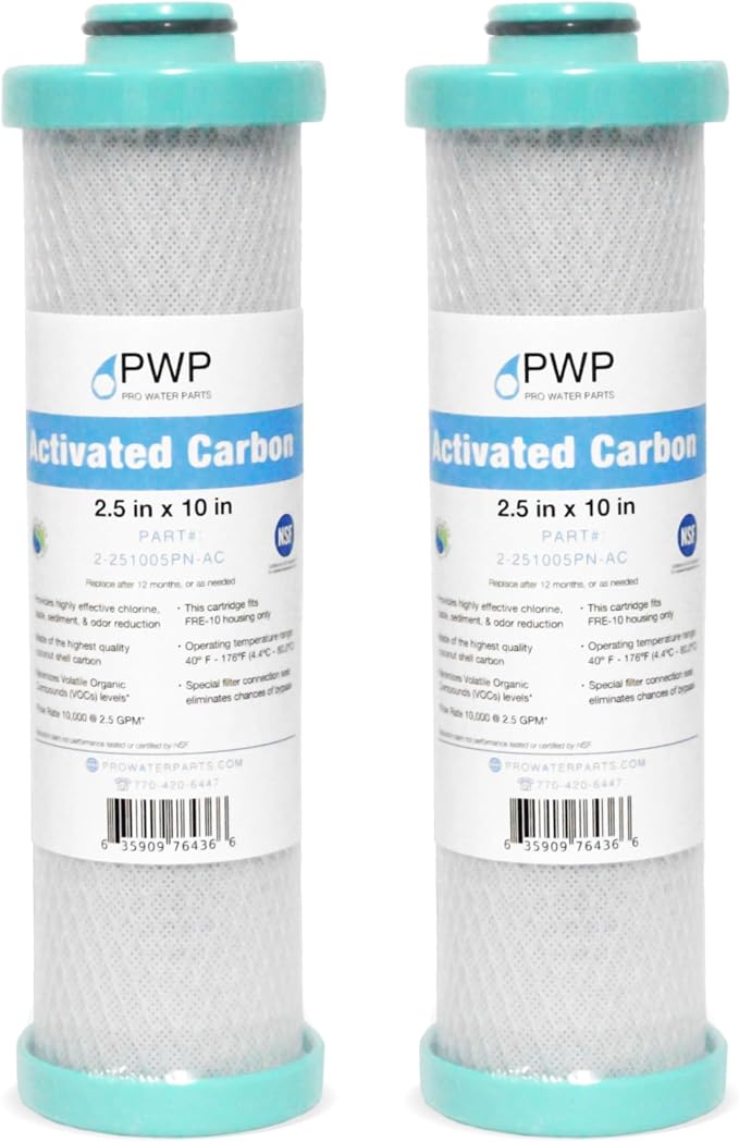2 Pack 2.5 x 10" RV Water Filter Replaces FRE-10-GN Activated Carbon Block by ProWaterParts