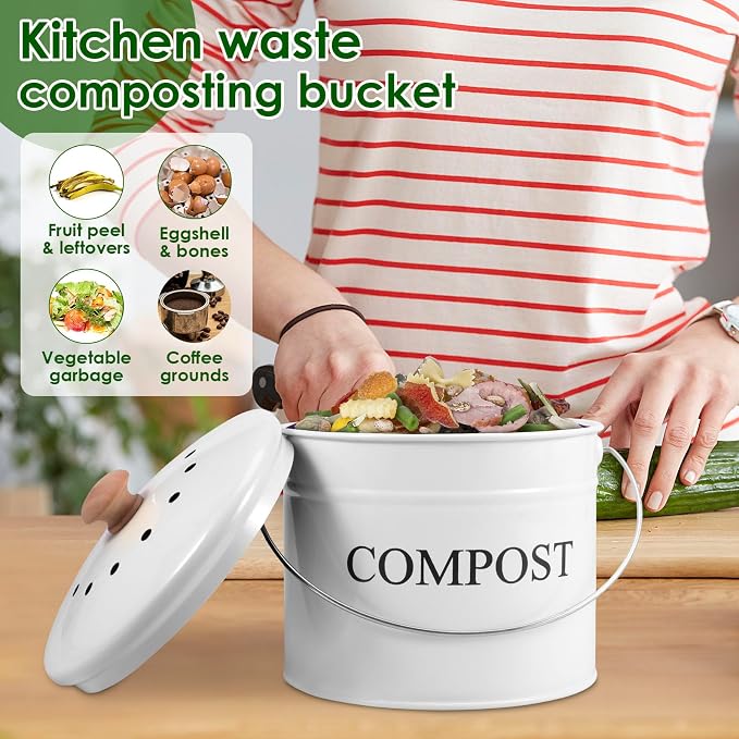 Kitchen Compost Bin 0.8 Gallon Metal Countertop Compost Bin - Image 4