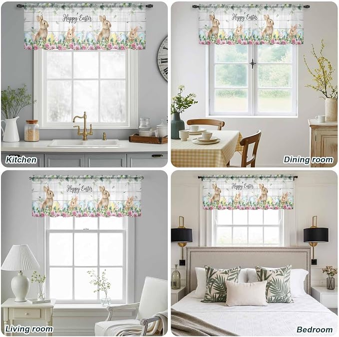 Easter Sheer Valances for Windows 42"x18", Light Filtering Kitchen Curtains - Image 5