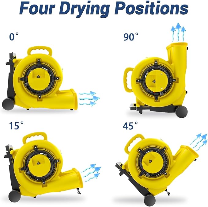 2500-5000 CFM 1HP Air Mover Blower Fan, Floor Blower Dryer, 3 Speeds, 4 - Image 3