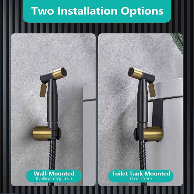 BARROCK Handheld Bidet Sprayer for Toilet, Stainless Steel Metal Made Baby Cloth Diaper Spraying Kit, Bathroom Toilet Bidet Attachment Set for Bathing Pets and Feminine Washing,Matte Black and Gold