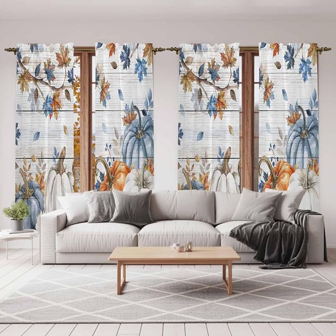 Thanksgiving Pumpkin Window Curtains 72 Inch Long 2 Panel Set, Rod Pocket Long - Image 7