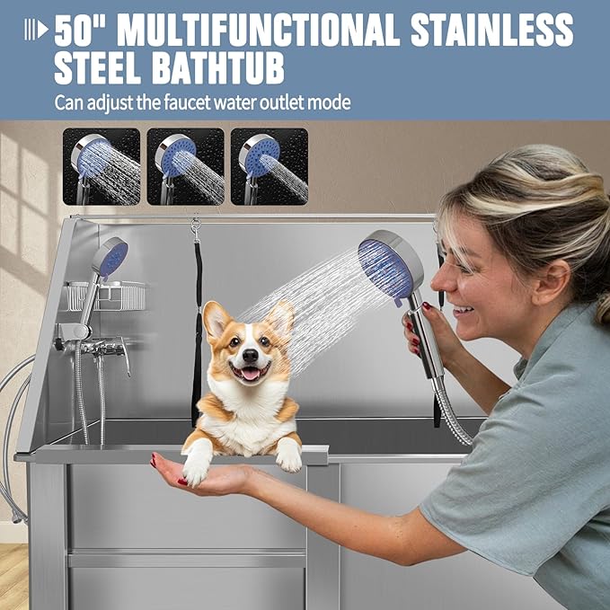 Dog Washing Station Large Dogs Grooming Tub Professional Stainless Steel Dog Bathtubs Bathing Tub Pet Washing Station For Home With Steps
