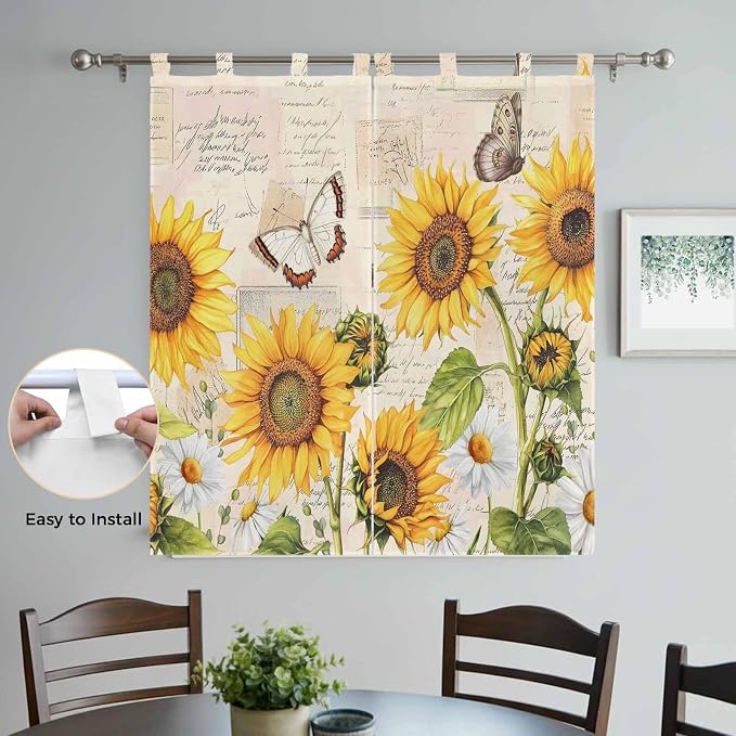 Yellow Sunflowers Bedroom Curtains 72 Inch Length, Window Curtains Tab Top - Image 4