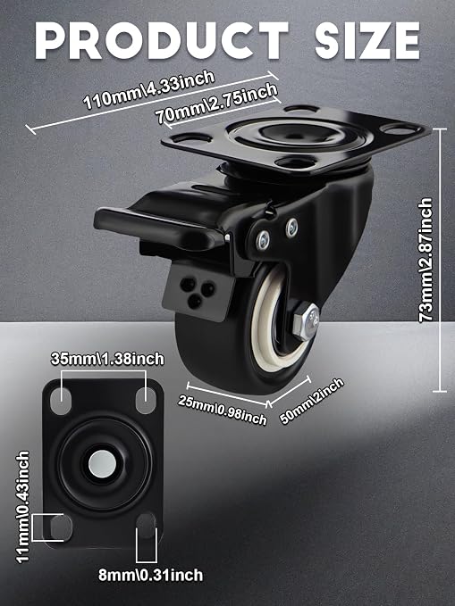 2 Inch Caster Wheels Set of 32 Heavy Duty Casters, - Image 2