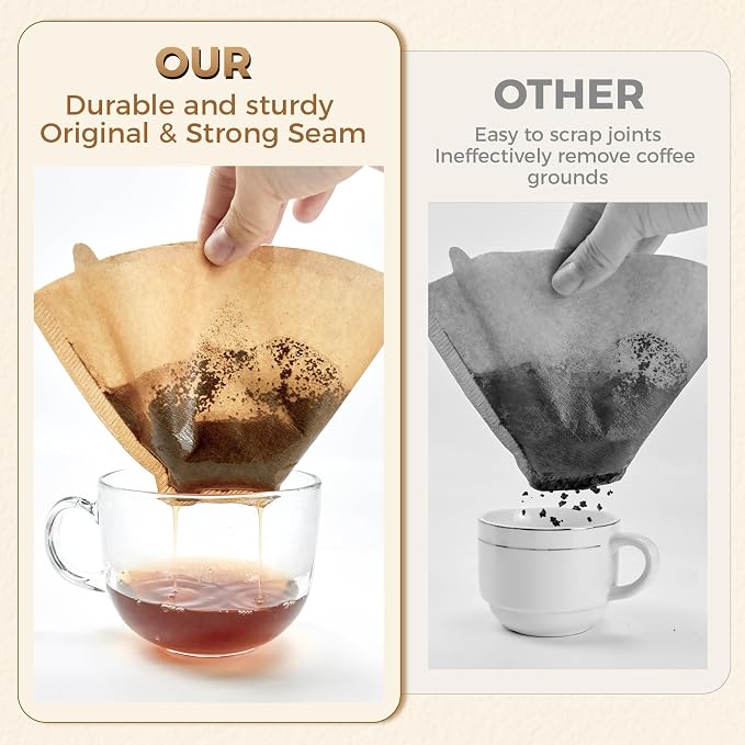 130 Count #4 Cone Coffee Filters 8-12 Cup, Unbleached Natural Paper, Disposable - Image 5