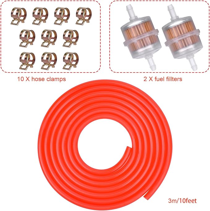 3/16 Fuel Line red 10 FT + 2Pcs Fuel Filter + 10Pcs Clamp - Image 6
