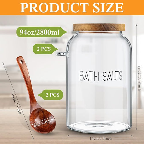 1 Piece 94 oz Bath Salts Glass Jar with Wooden Lid, Bath Salt Container with Scoop, Airtight Storage Bathtub Accessories for Women