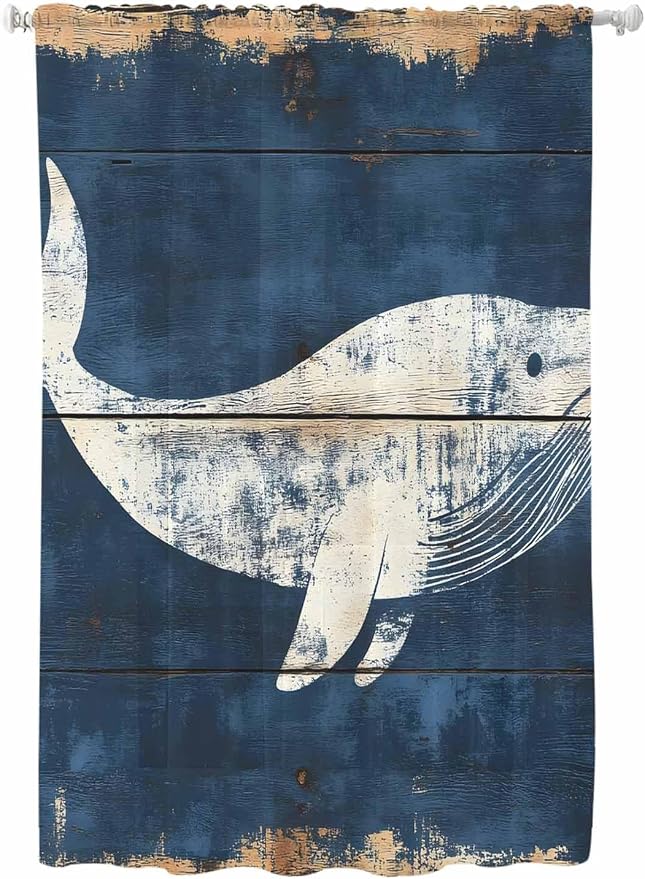 Sheer Curtains 72 Inches Long, Ocean Whale Blue Semi Sheer Curtains Light by Unknown