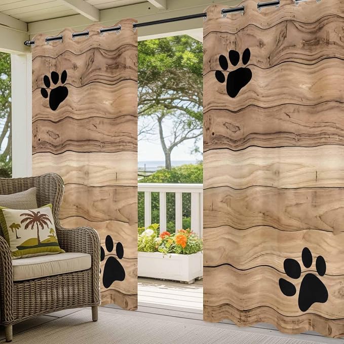 Wood Grain Outdoor Curtains for Patio Claws Animals Wooden Brown Waterproof - Image 5