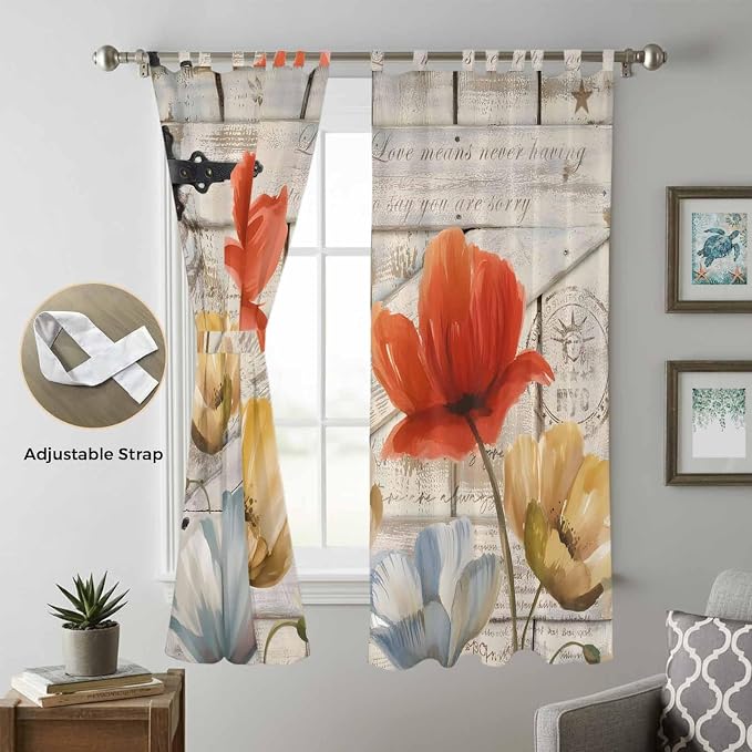 Retro Floral Living Room Curtains 84 Inch Length, Window Curtains Tab Top - Image 5