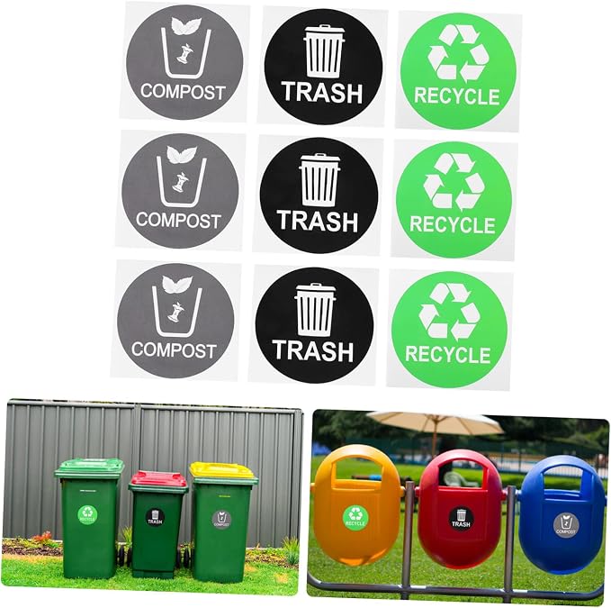 Garbage Can Recycling Stickers 9pcs Waste Sorting Decals Removable Adhesive - Image 8