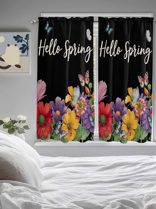 Spring Flowers Bedroom Curtains 63 Inches length, Watercolor Country Colorful - Image 5