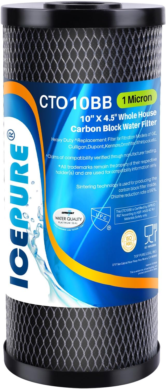 ICEPURE 10"X4.5", 1 Microns Whole House Sediment Activated Carbon Water Filter by ICEPURE