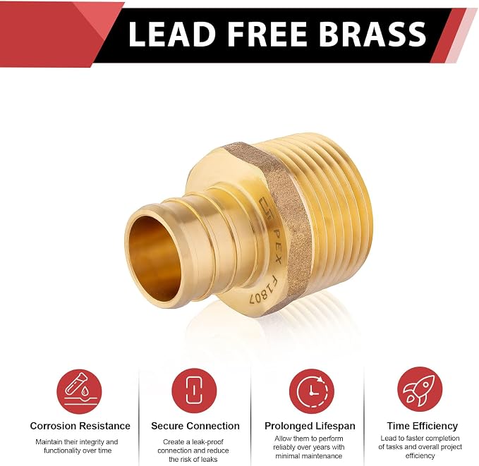 10-Pack EFIELD Barb Crimp Pex 3/4 Inch x 3/4 Inch NPT Male Adapter NPT Brass - Image 4